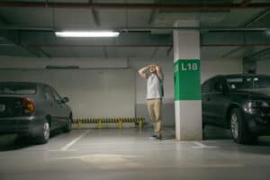 man's car was stolen, can't find car at underground parking
